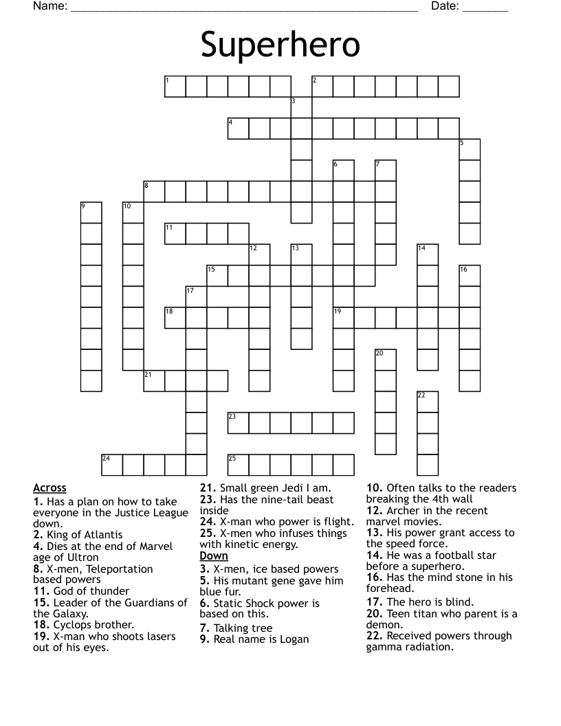 Free Printable Superhero Crosswords Free Printables Hub