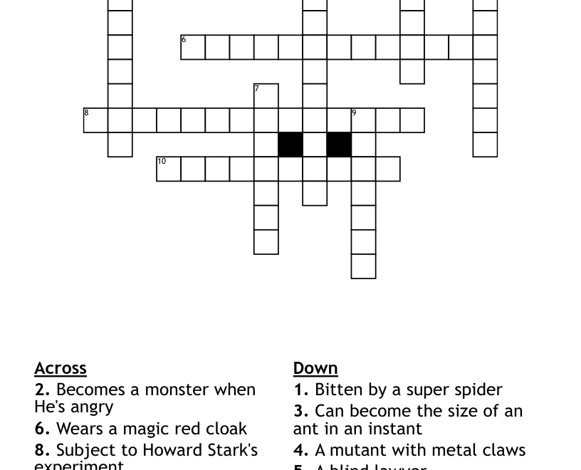 Free Printable Superhero Crosswords Free Printables Hub