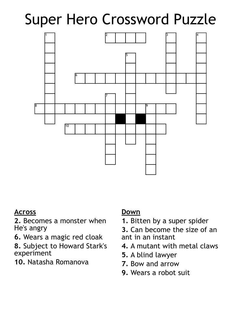Free Printable Superhero Crosswords Free Printables Hub