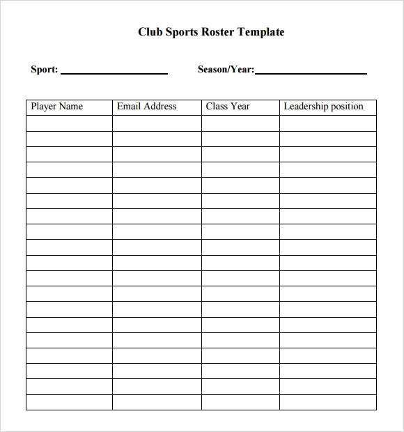 Free Roster Templates Printable