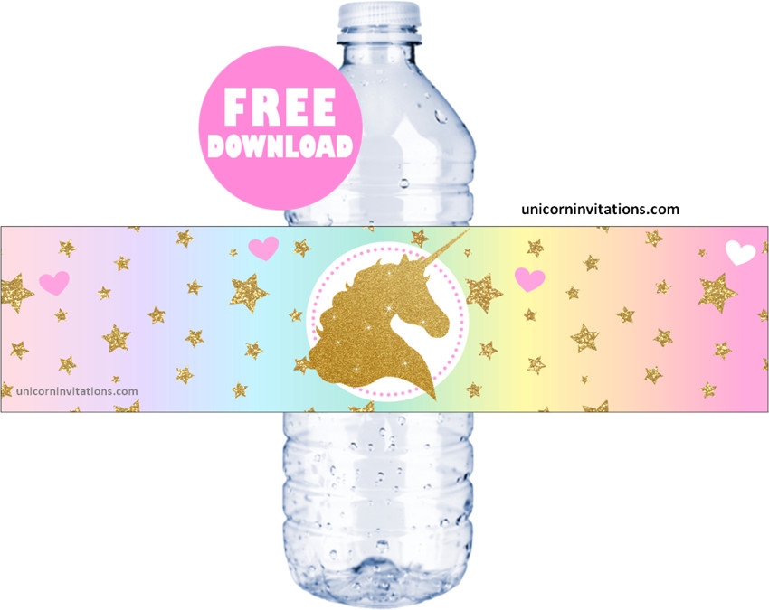 FREE Printable Unicorn Water Bottle Labels Template 