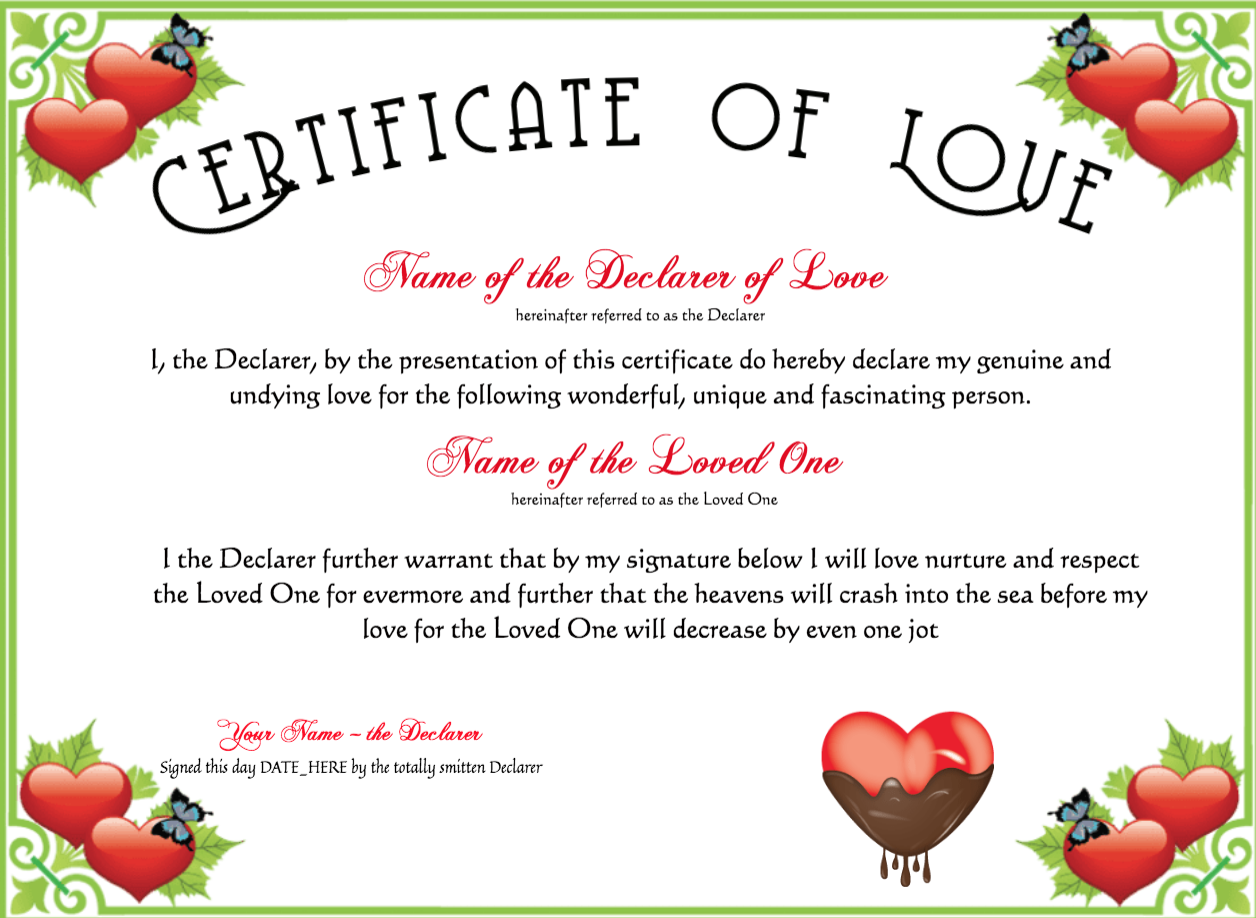 Free Romance And Valentine 39 s Day Certificates At Clevercertificates 