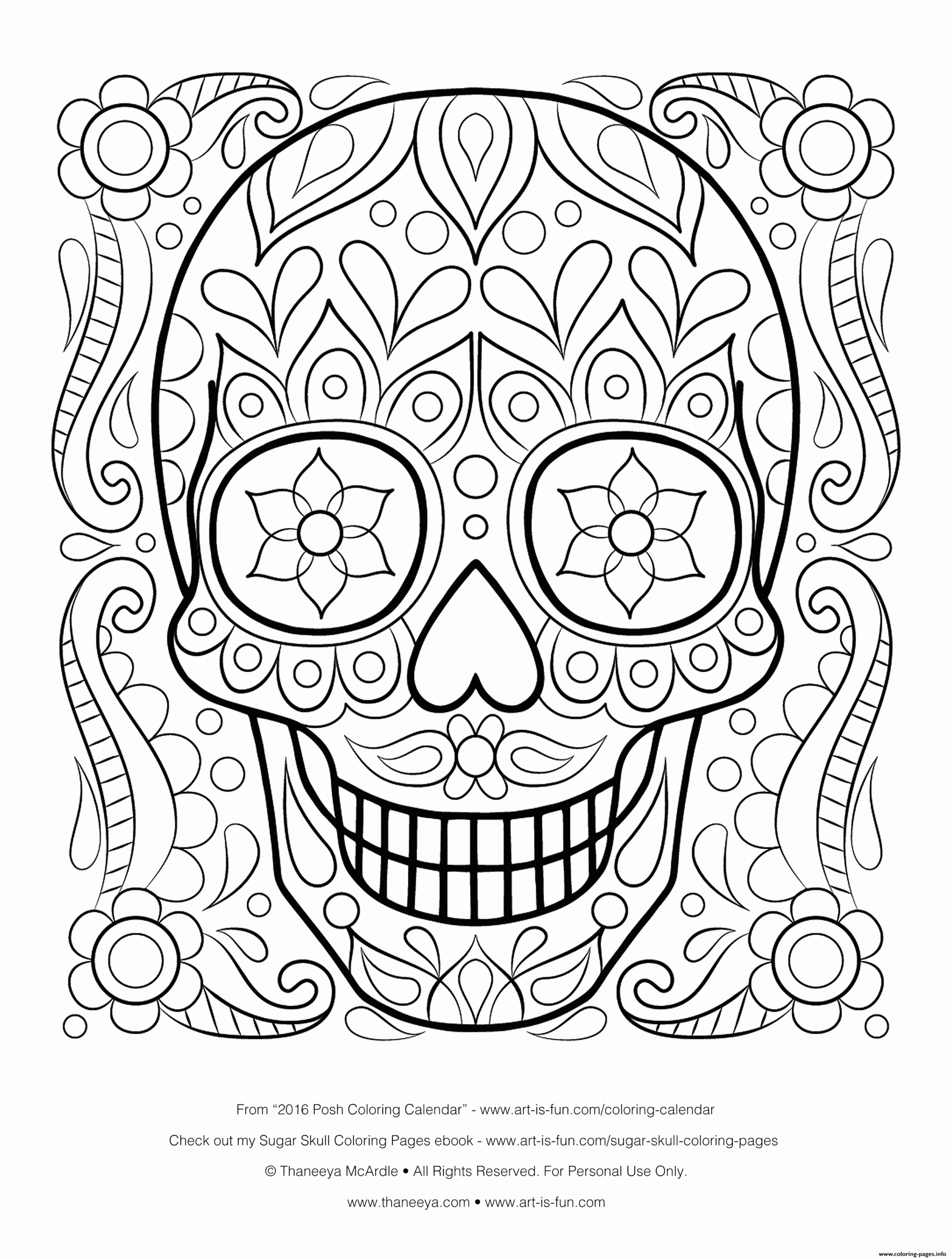 Free Sugar Skull By Thaneeya Calavera Coloring Pages Printable
