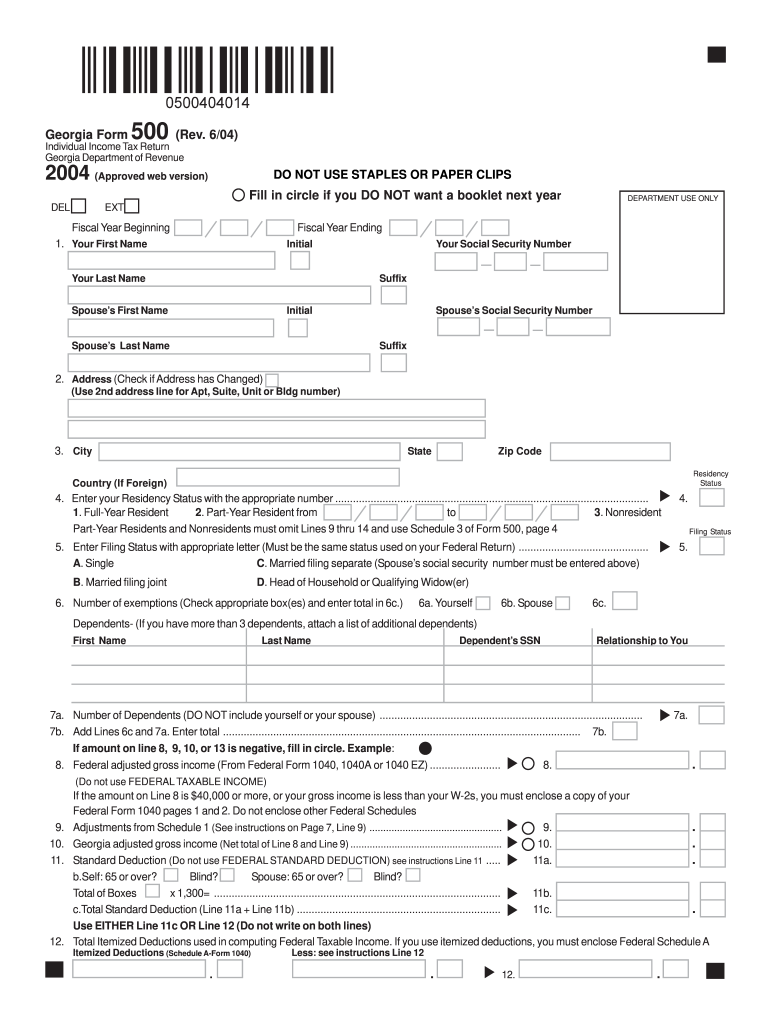Free Printable Georiga Form 500ez