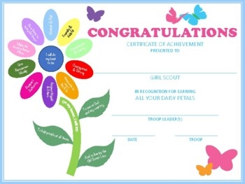 Girl Scout Daisy Petal Completion Award Certificate Printable By 