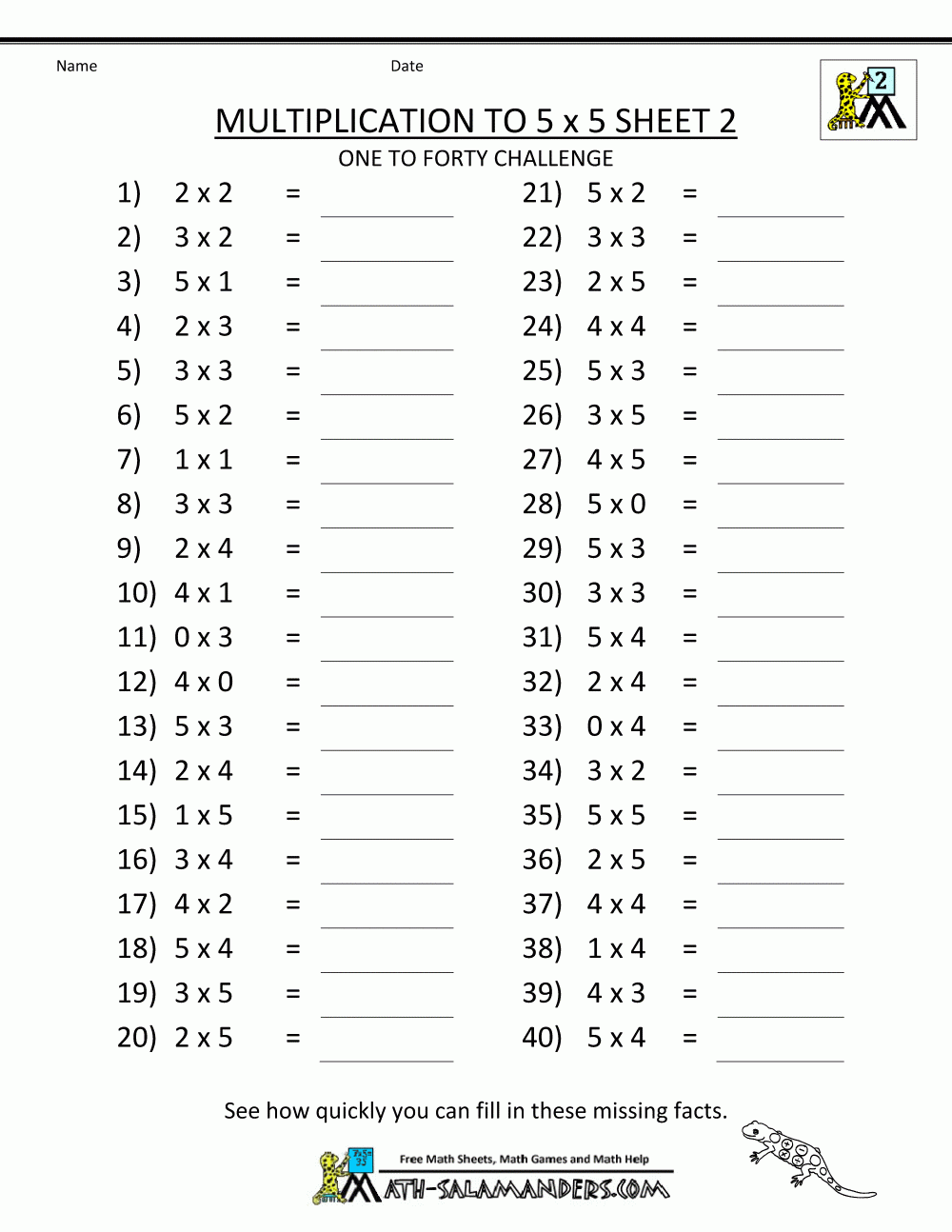 Free Printable Multiplication Worksheets Grade 5
