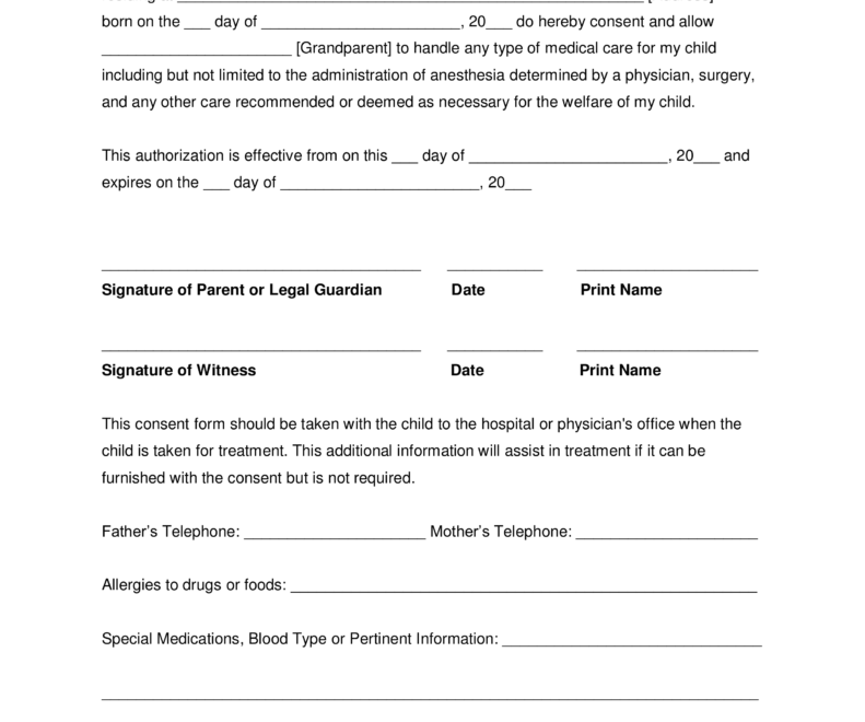Grandparents Medical Consent Form Minor Child EForms