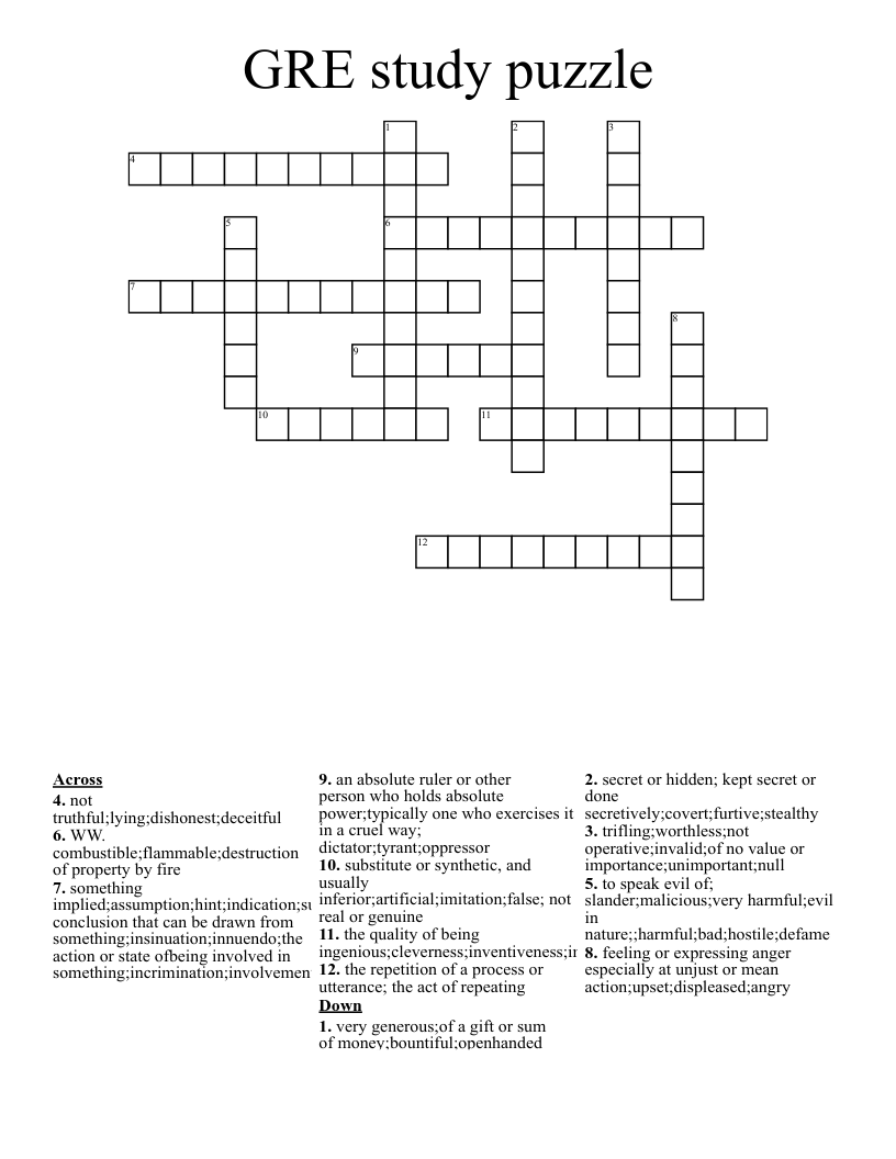 GRE Study Puzzle Crossword WordMint