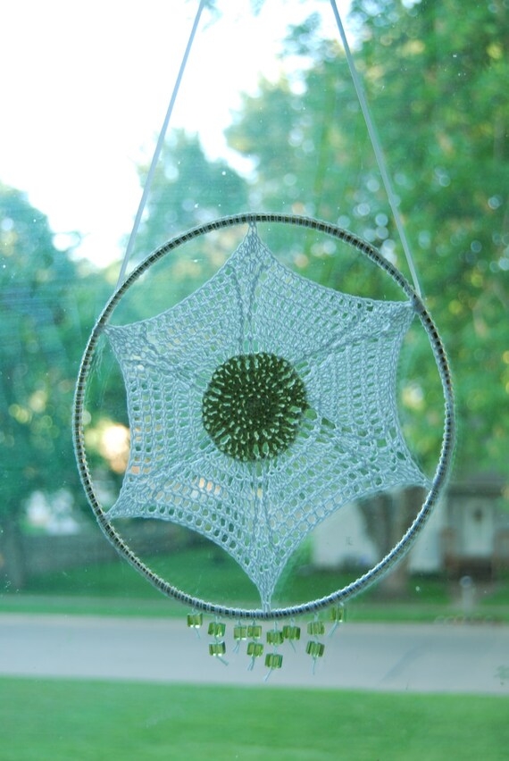 Green Beaded Suncatcher Crocheted Suncatcher By Mladycollection