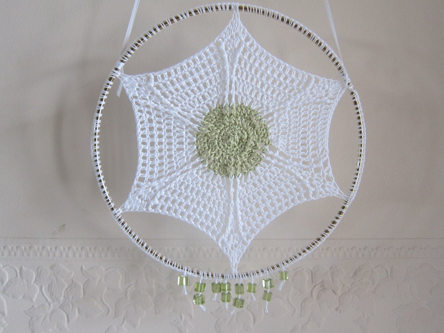Green Beaded Suncatcher Crocheted Suncatcher Suncatchers