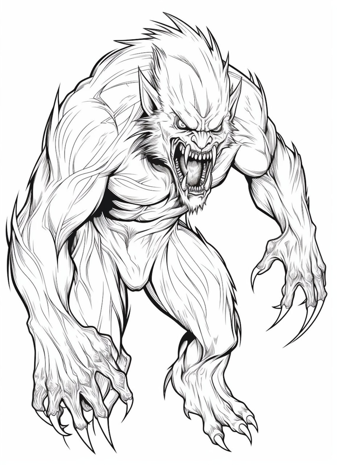 Halloween Scary Werewolf Coloring Book Page Image For Adults Black And 