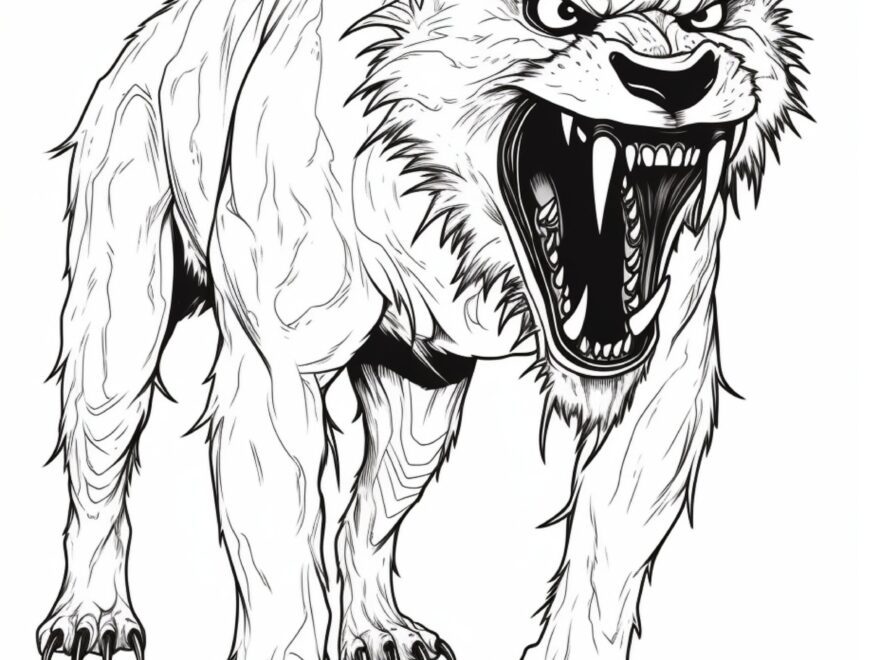 Halloween Scary Werewolf Coloring Book Page Image For Adults Black And
