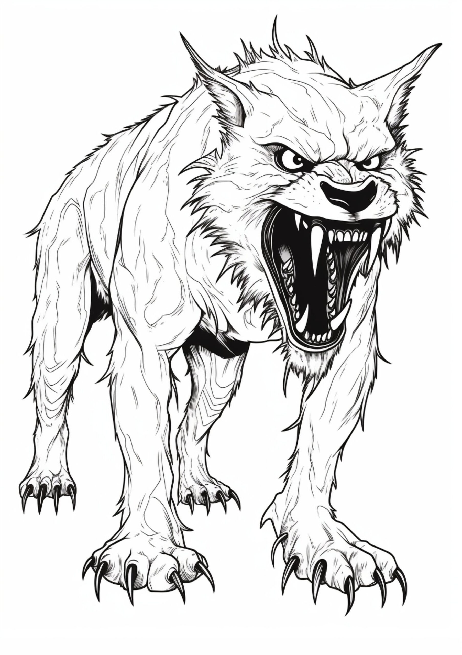 Halloween Scary Werewolf Coloring Book Page Image For Adults Black And 