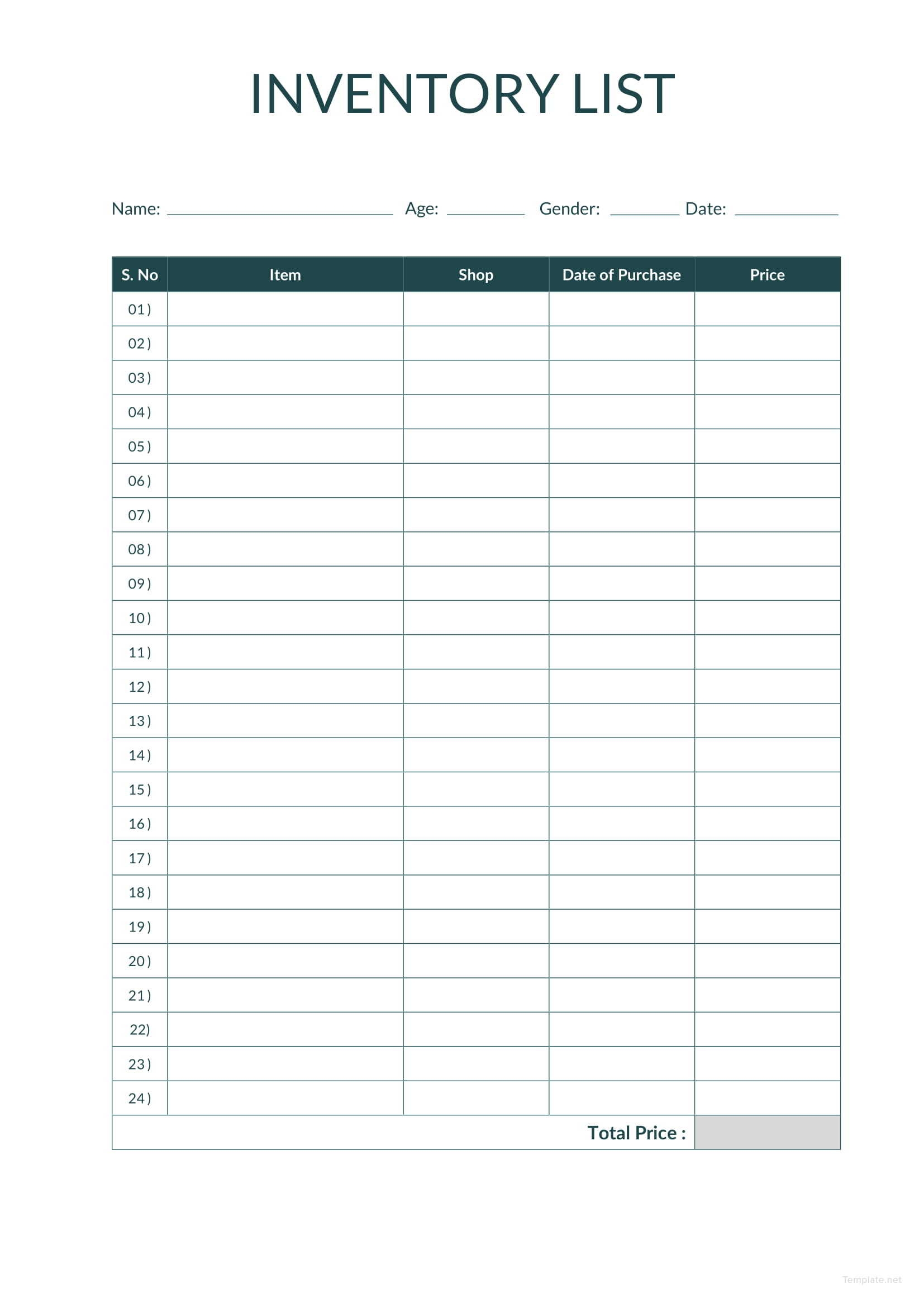 Inventory Sheets Printable