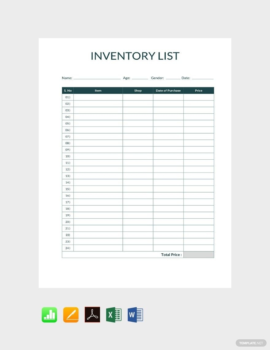 Inventory Templates Format Free Download Template