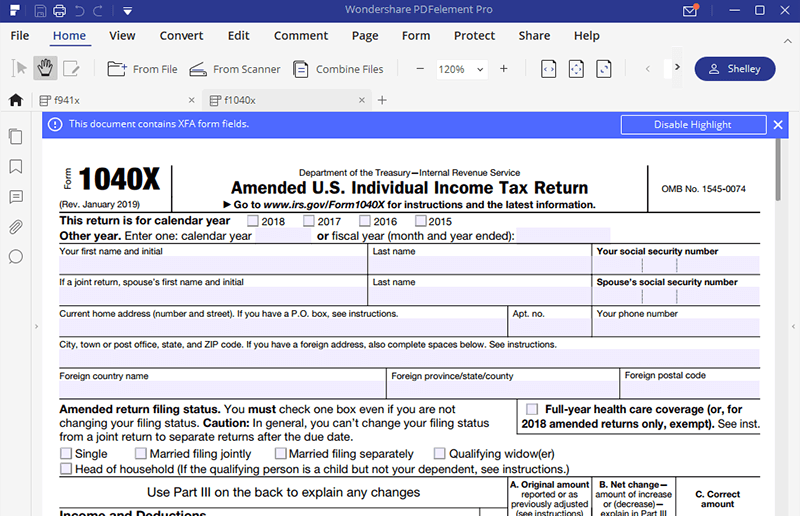 IRS Form 1040X Fill It To Amend Your Income Tax Return