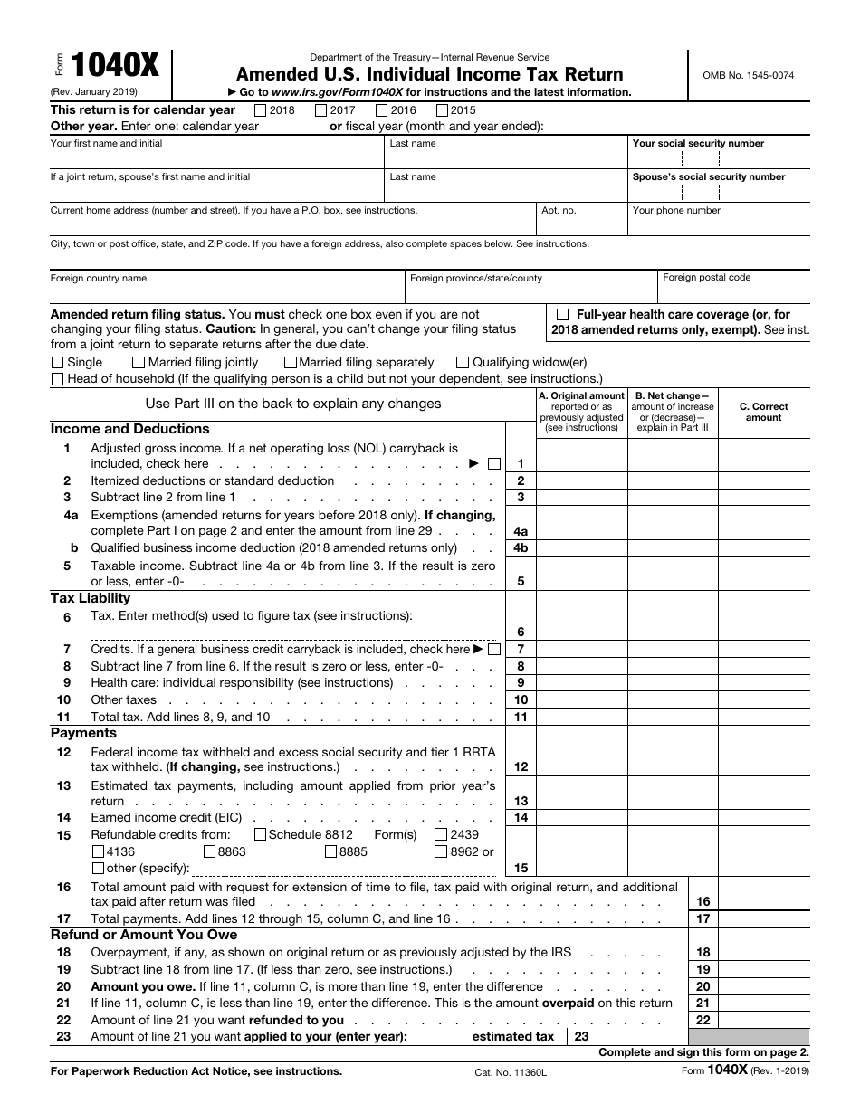 IRS Form 1040X Fill Out Sign Online And Download Fillable PDF 