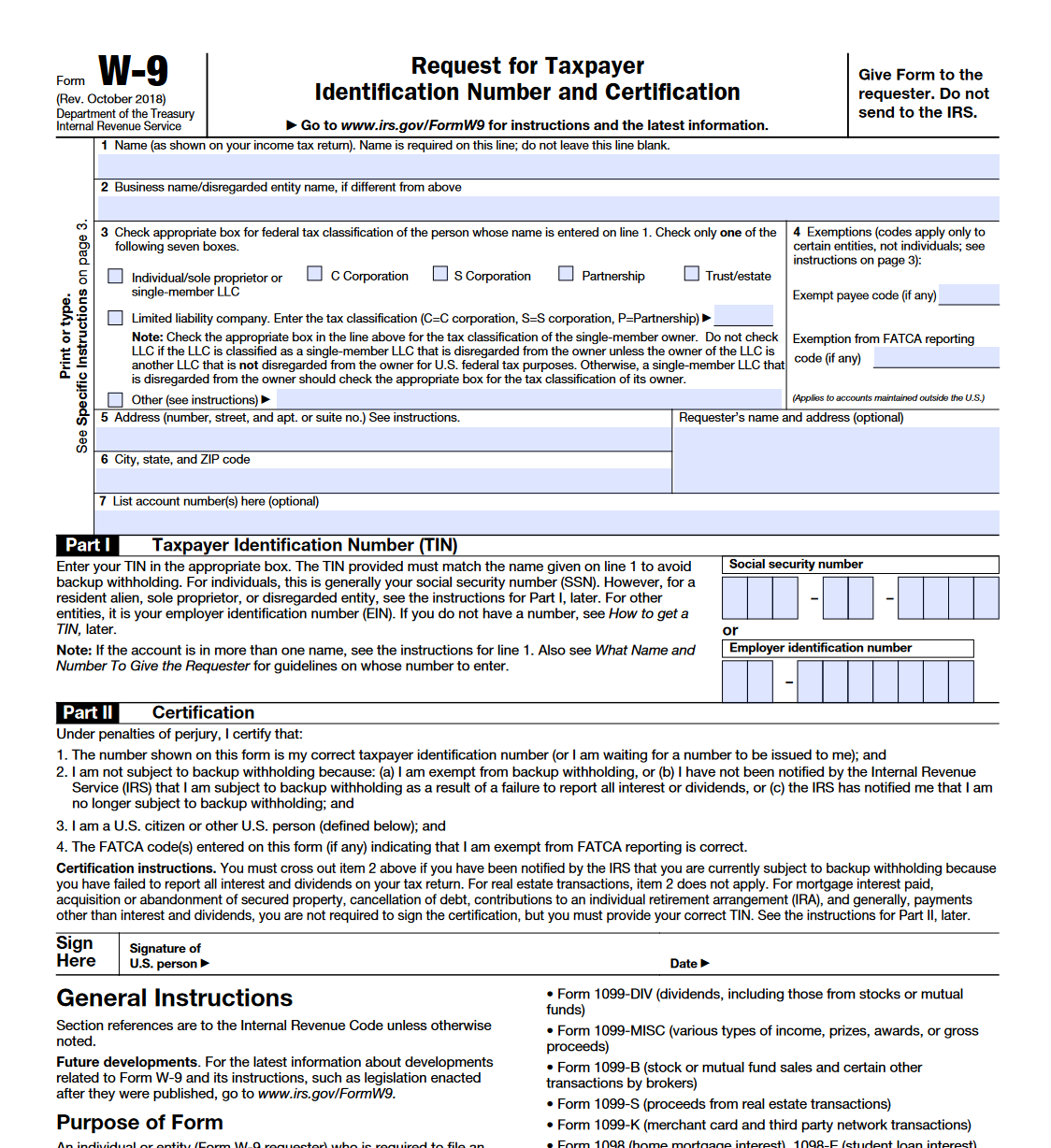 Irs Form W9 Printable Printable Free Templates