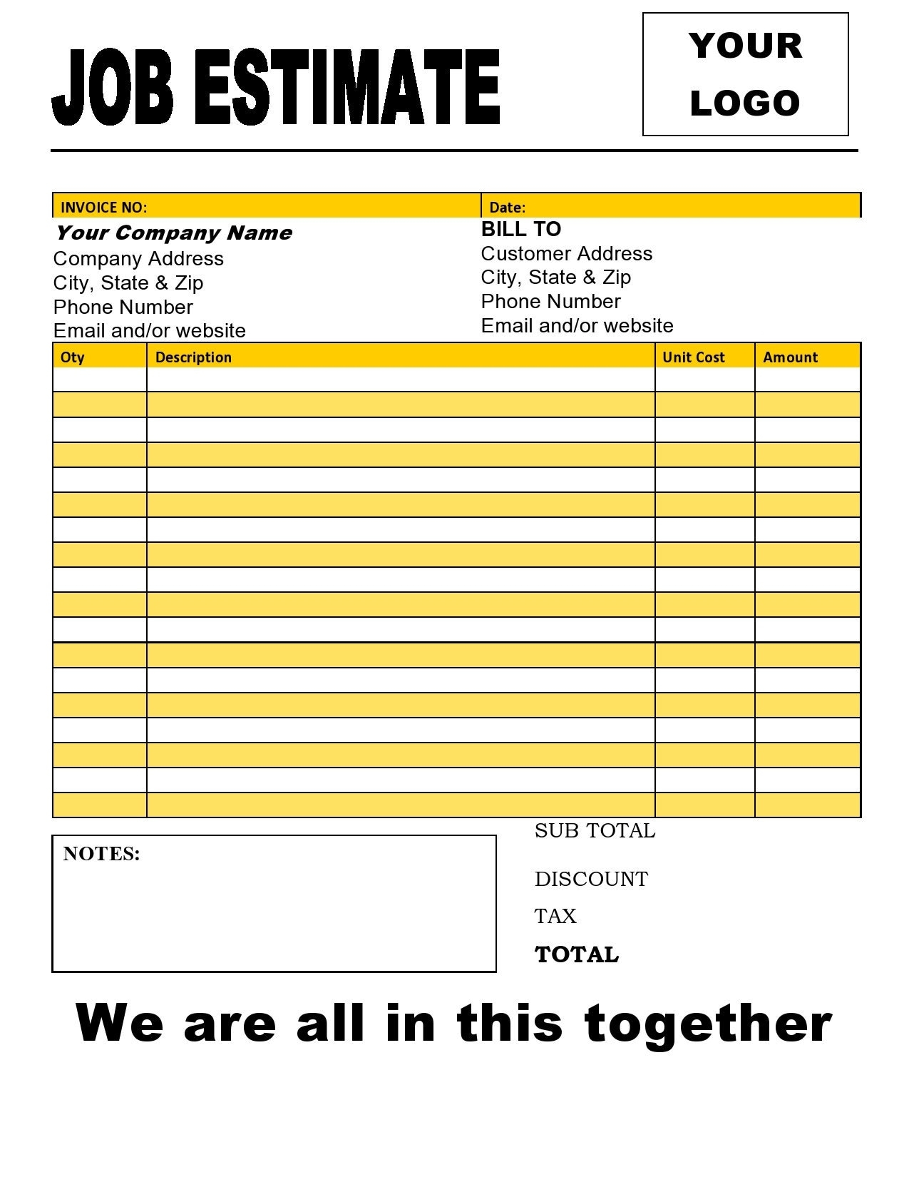 Job Estimate Form Printable Printable Forms Free Online