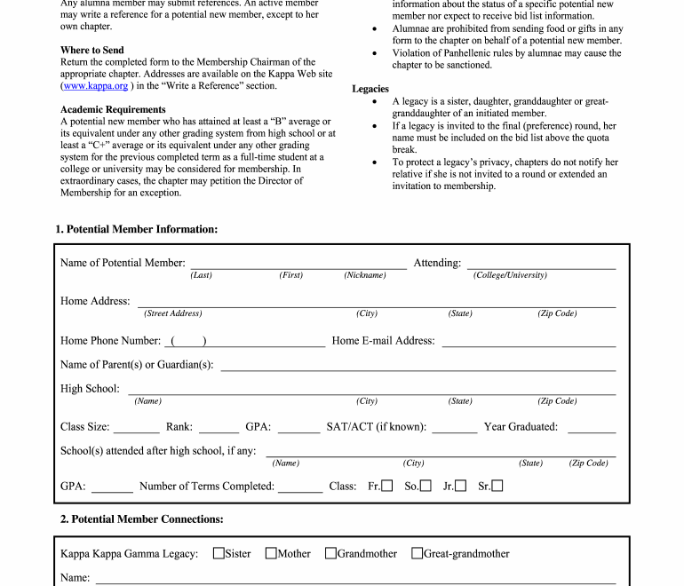 Kappa Kappa Gamma Rec Form Printable Printable Forms Free Online