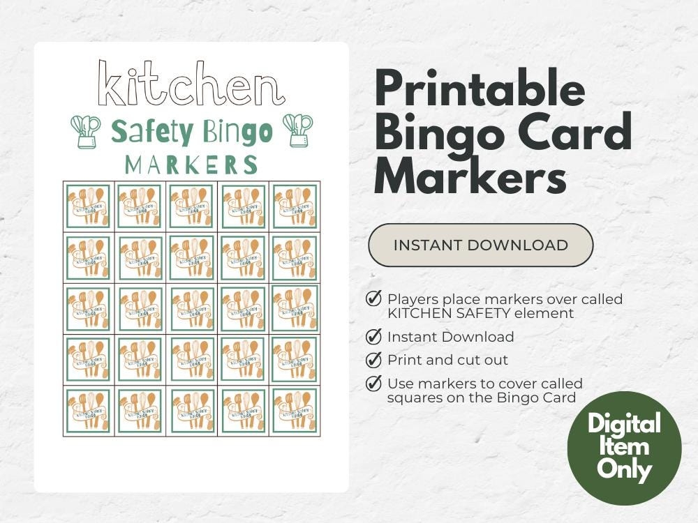 Kitchen Safety Bingo 50 Printable Bingo Cards Educational Game 