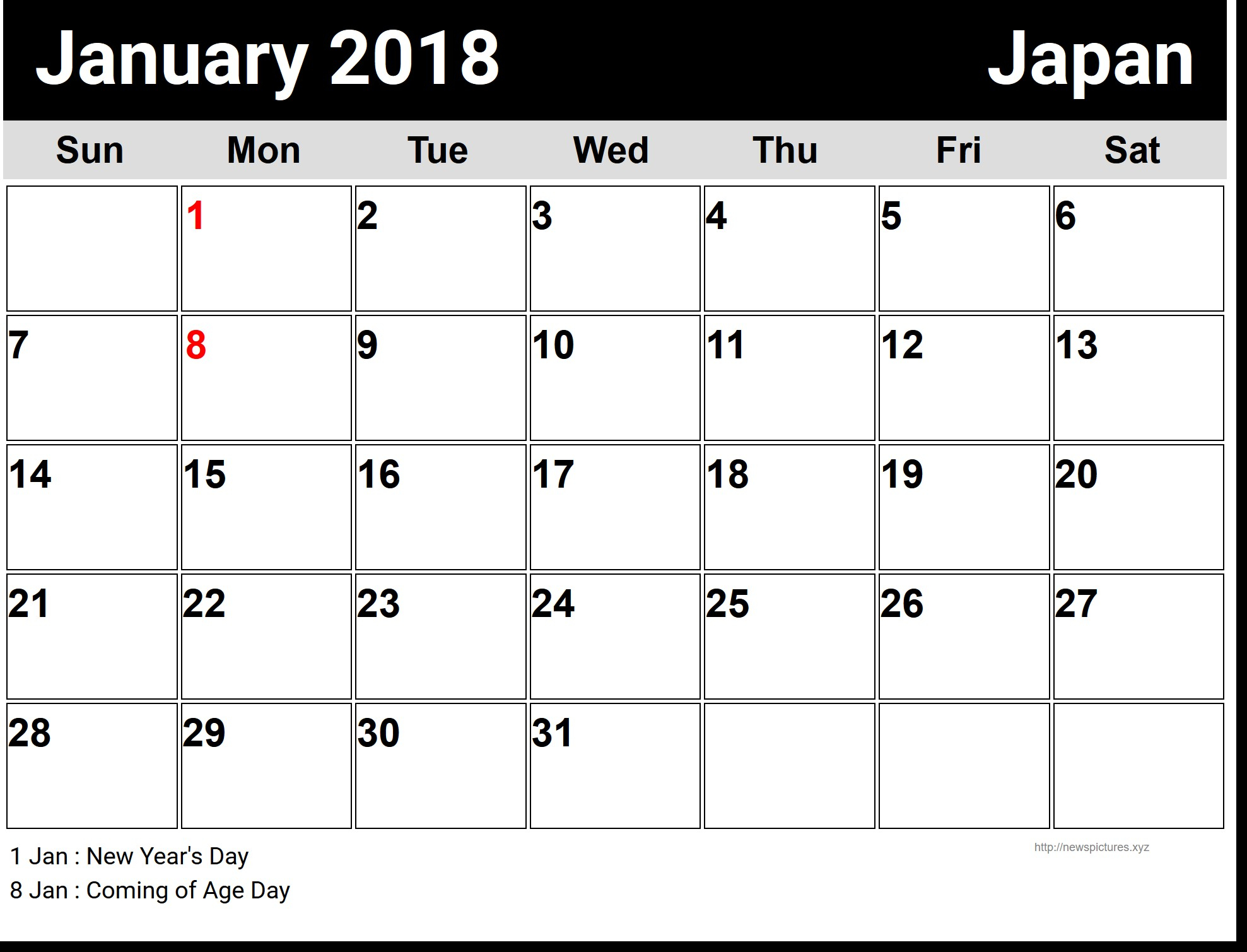 Extra Large Box Printable Calendar
