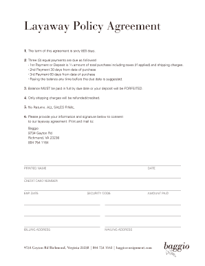 Printable Layaway Agreement Form