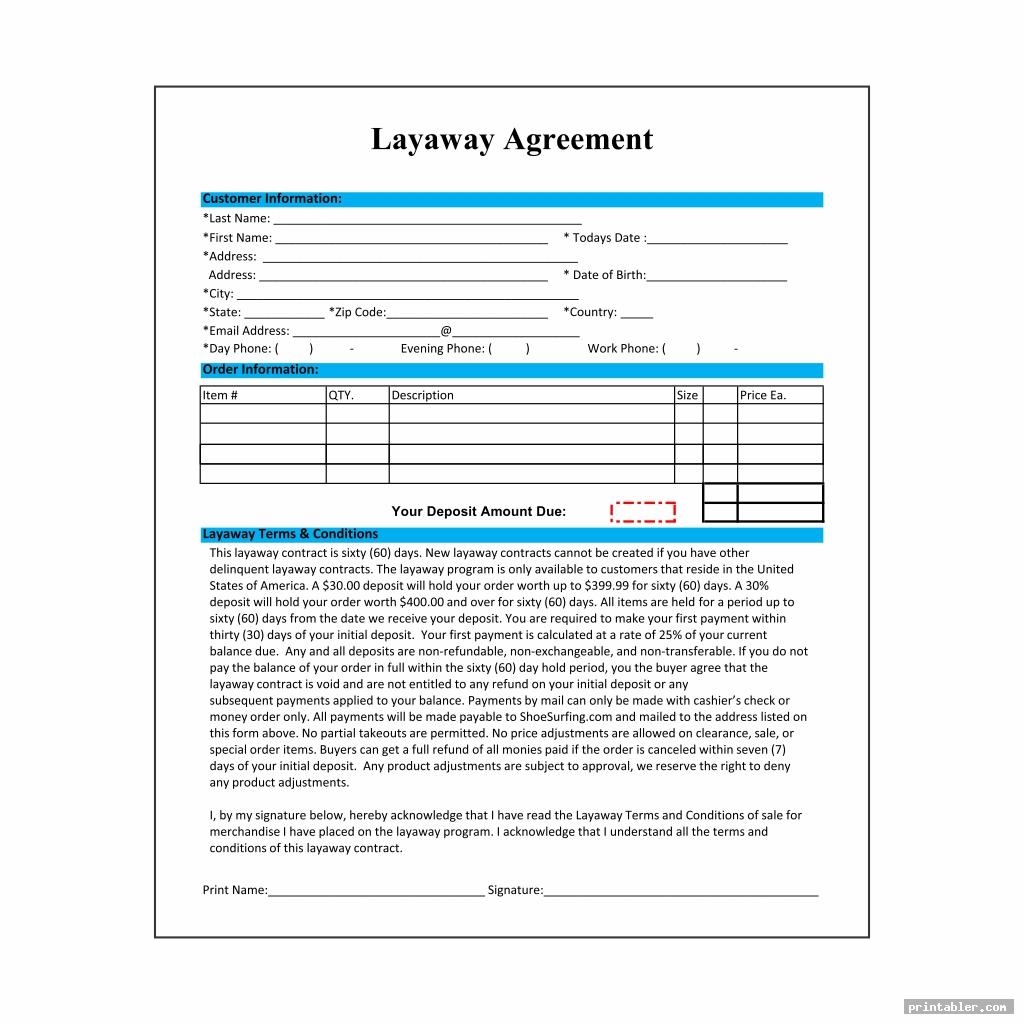 Layaway Contract Template Printable Gridgit