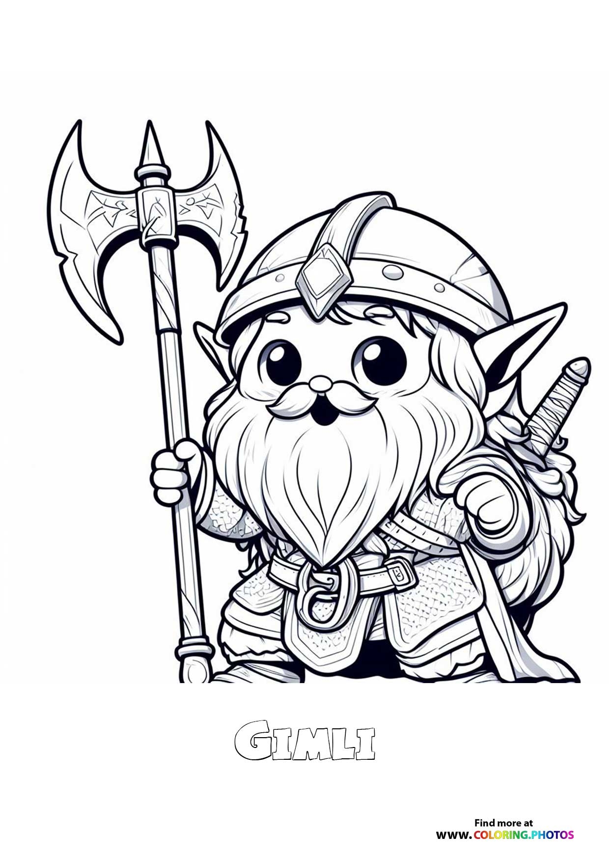 Little Gimli With An Axe Coloring Pages For Kids
