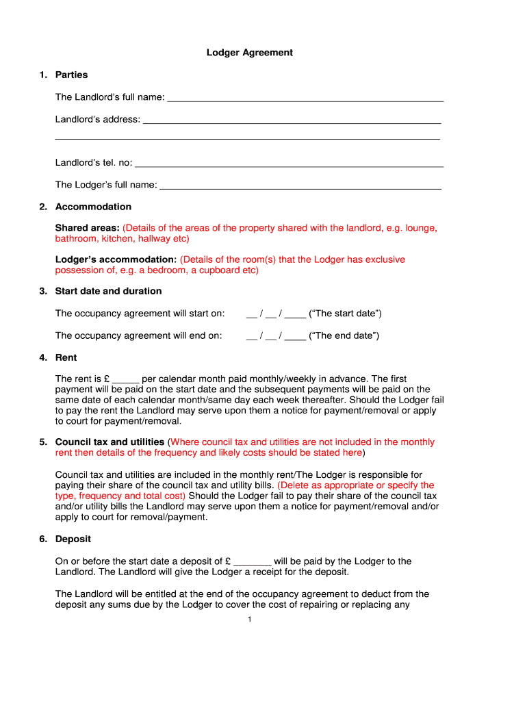 Lodger Agreement Fill Online Printable Fillable Blank PdfFiller