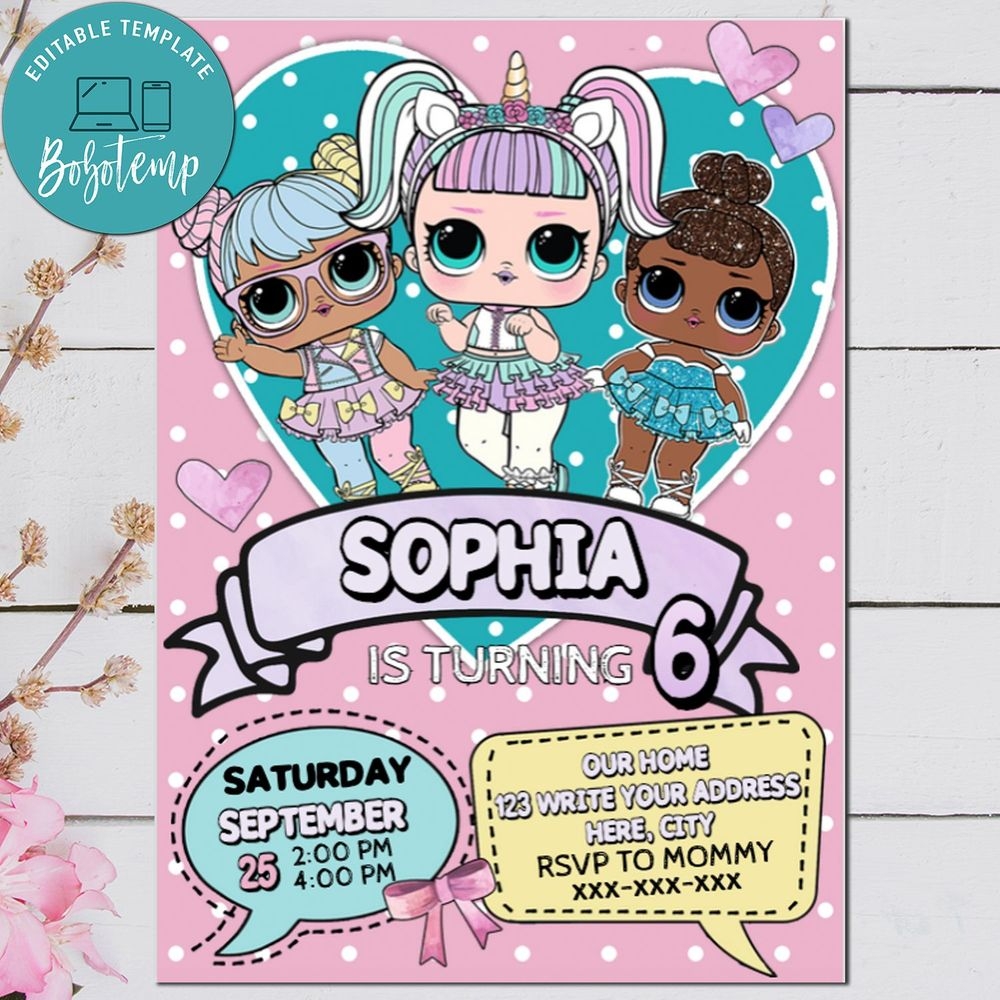 LOL Surprise Dolls Birthday Invitation Printable Bobotemp
