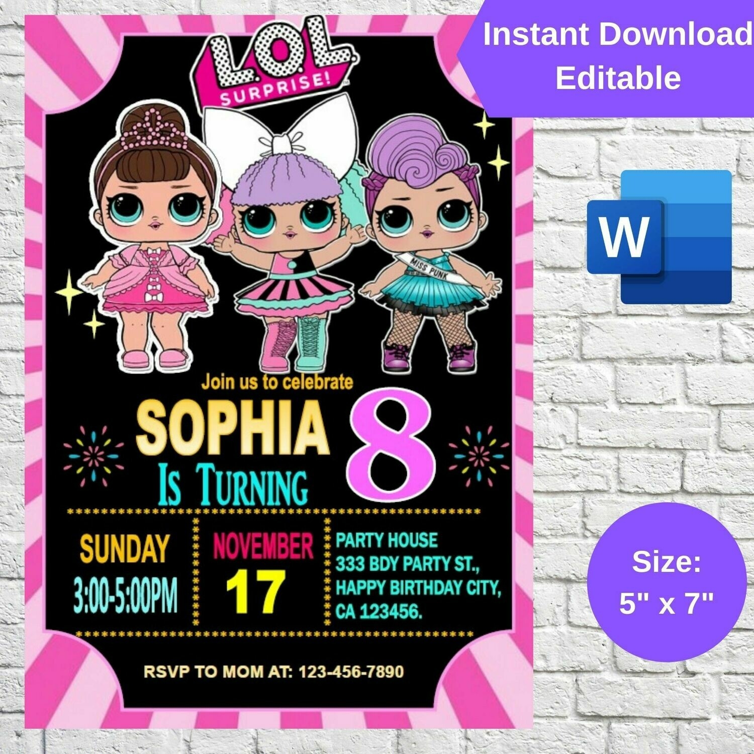 LOL Surprise Dolls Birthday Party Invitation Printable