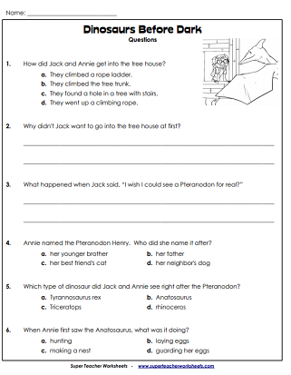 Magic Tree House Dinosaurs Before Dark Worksheets