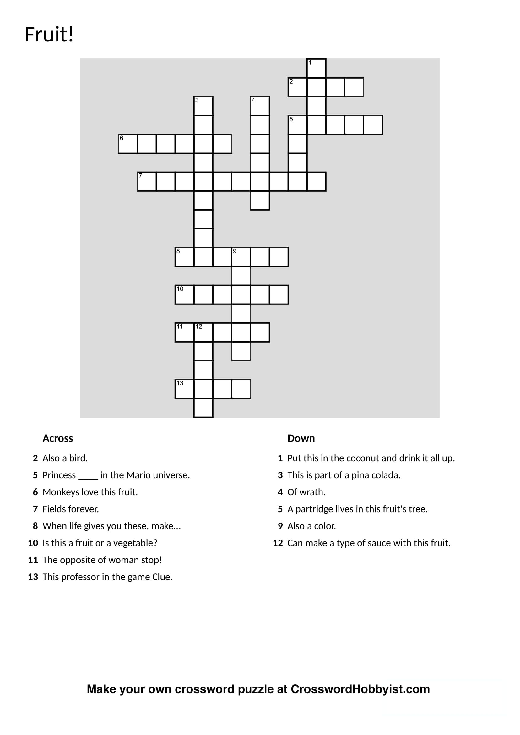 Make A Free Printable Crossword