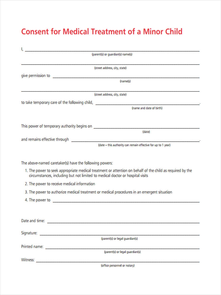 Medical Treatment Printable Medical Consent Form For Minor