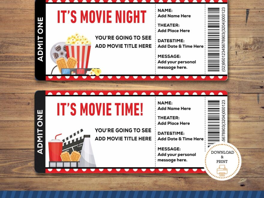 Movie Theater Ticket Template Printable Word Searches