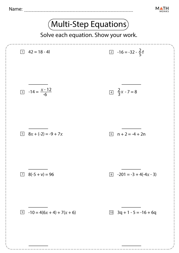 Multiple Step Equations Worksheet