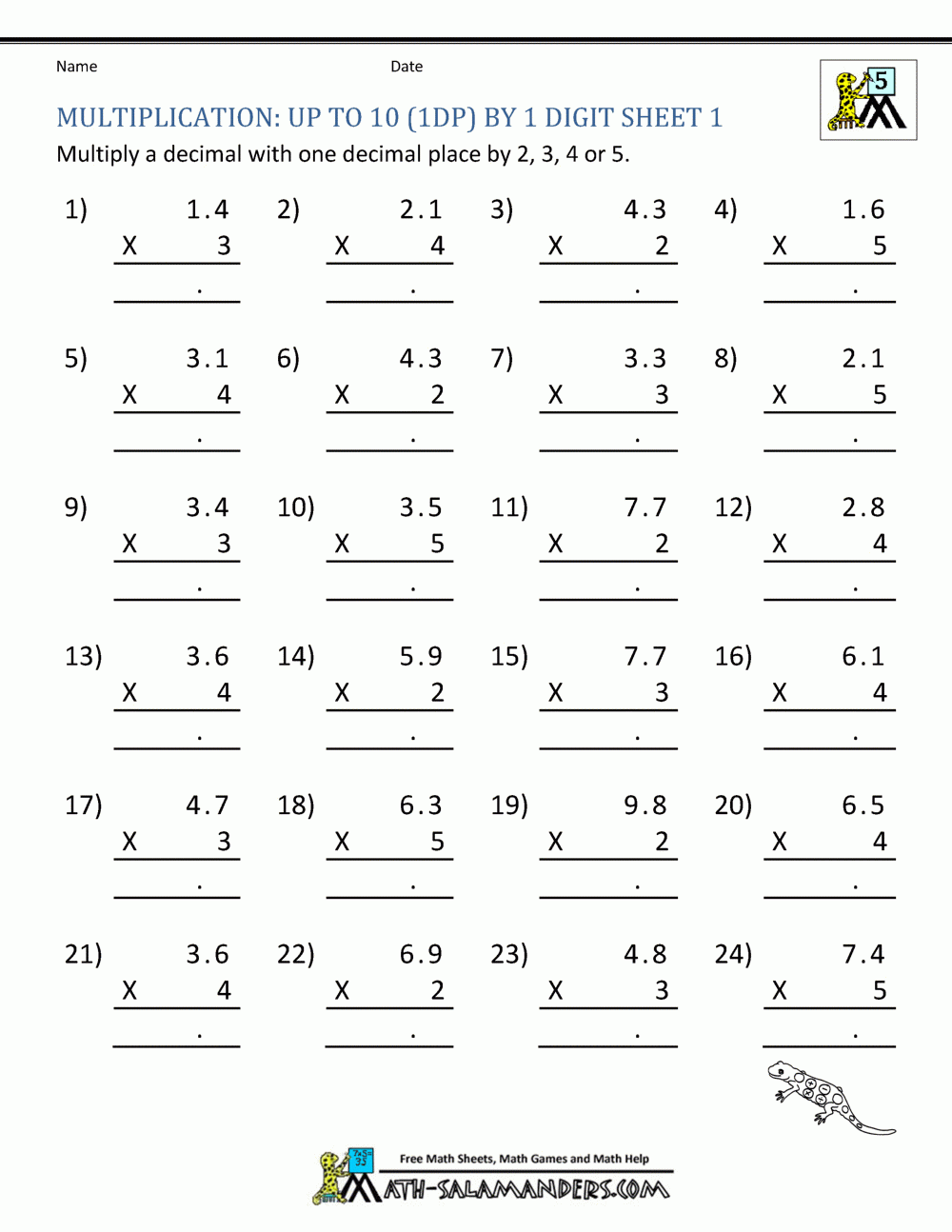 Multiplication Worksheets Grade 5 Free Printable