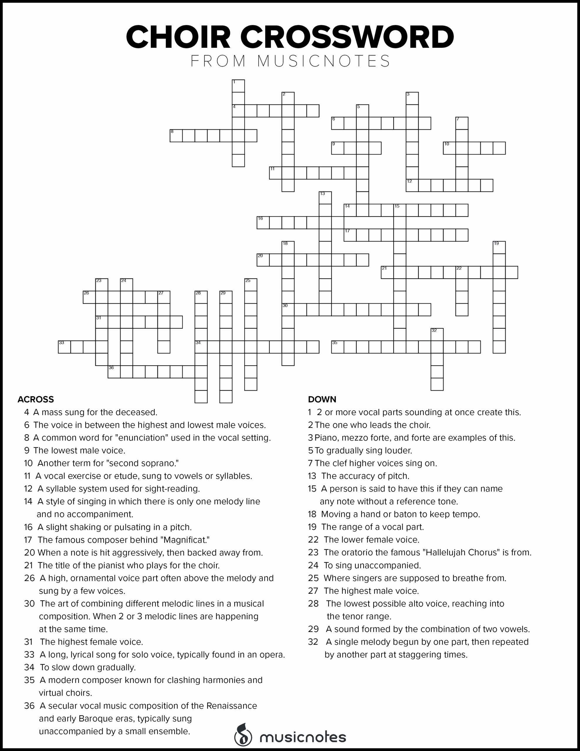 Free Printable Music Crossword Puzzles