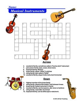 Printable Musical Instruments Crossword Puzzle