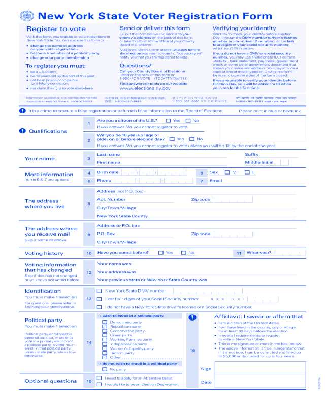 New York State Voter Registration Form Edit Fill Sign Online Handypdf