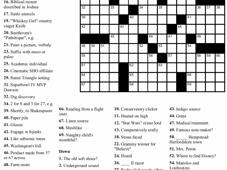 New York Times Daily Crossword Puzzle Printable Printable Crossword