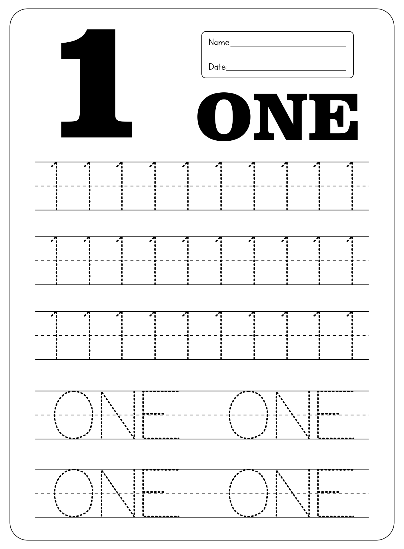 Number 1 Printable Worksheets