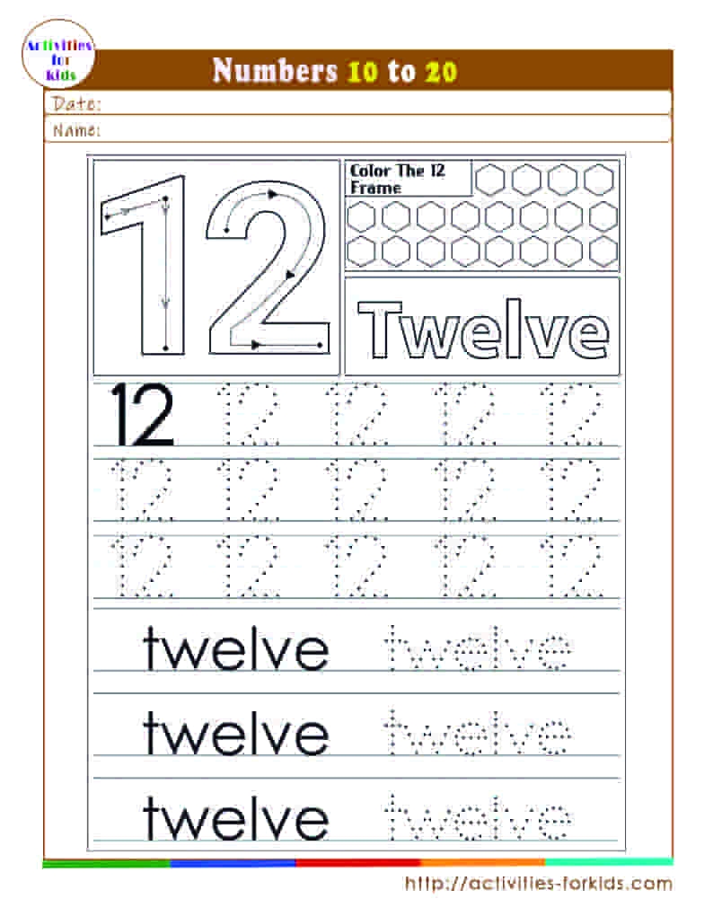 Numbers 10-20 Worksheets Printable