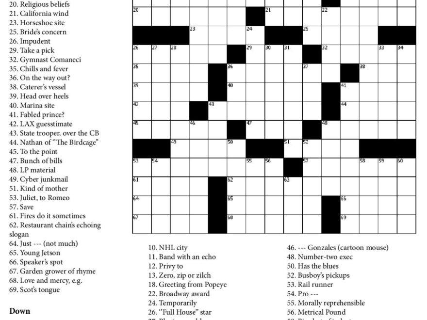 Onlinecrosswords Net Printable Daily Crosswords Php Printable
