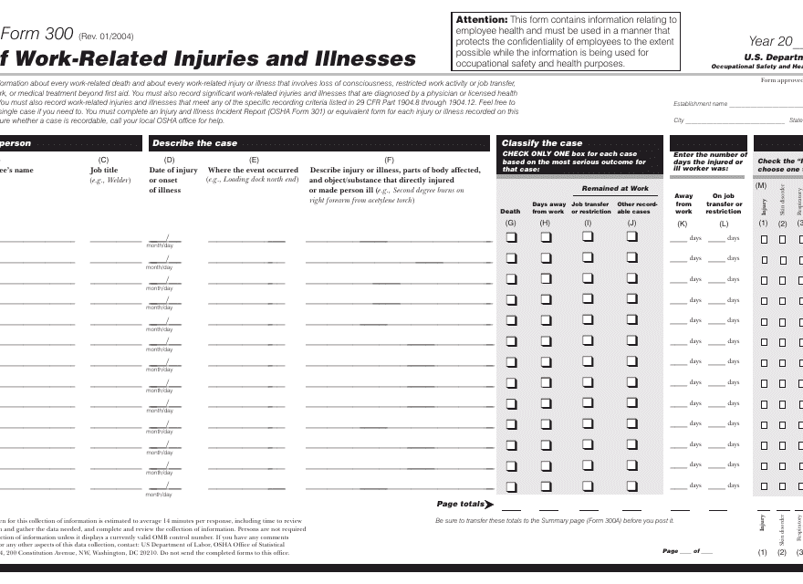 OSHA Form 300 Fill Out Sign Online And Download Printable PDF