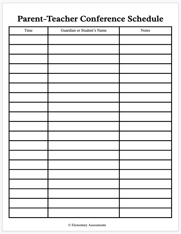 Parent Conference Form Template