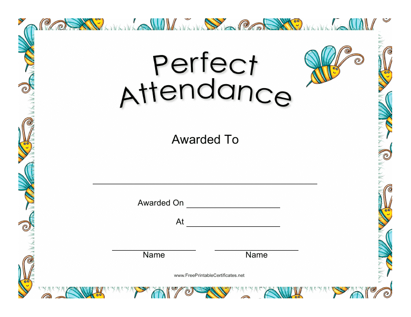 Perfect Attendance Certificate Template Yellow And Blue Download 