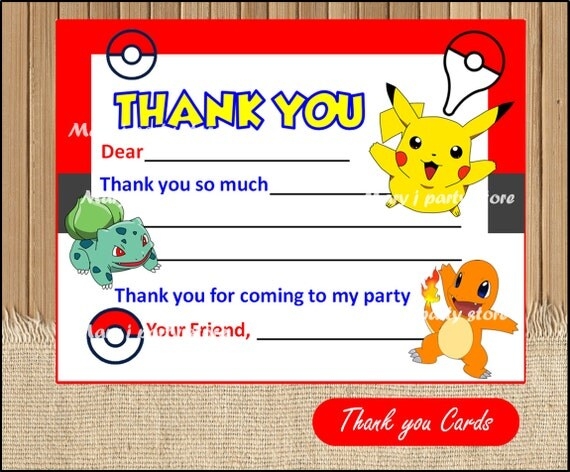 Pokemon Cards Pokemon Thank You Cards Instant Download