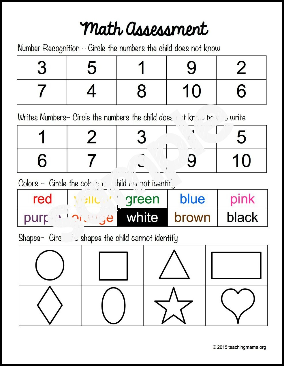 Free Printable Preschool Assessment Forms